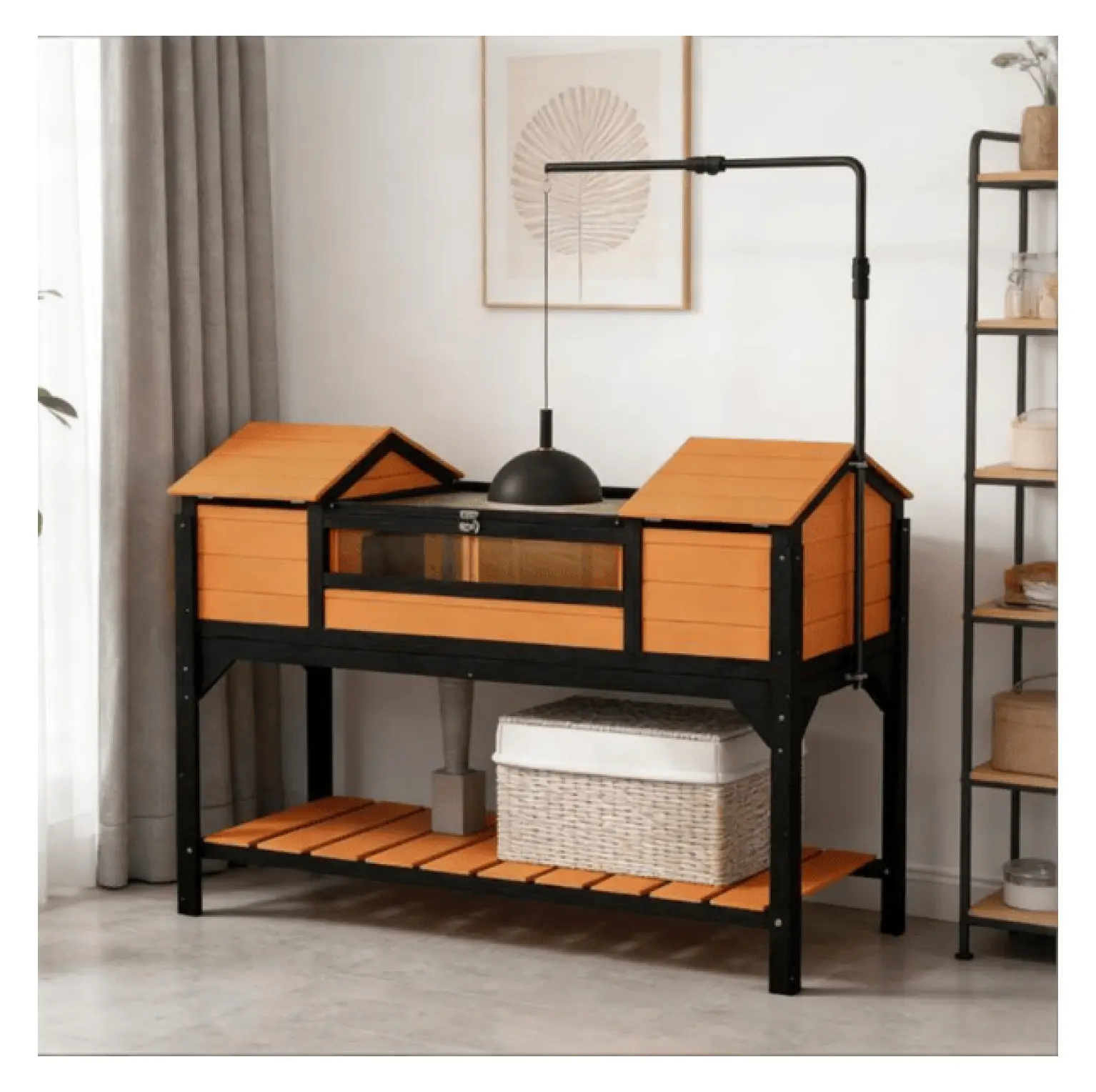 Tortoise House, Turtle Cage Indoor Outdoor Reptile Habitat, Wooden Tortoise Table with Hide Boxes, Adjustable Lamp Holder & Bottom Storage default title