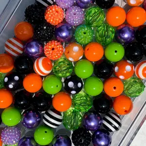 Hocus Pocus Mix 20mm Bubble Gum Bead Mixes Orange Black and Green Chunky Bead Mixes for Jewelry Making Key Chains and More Artificial Plastic Beads