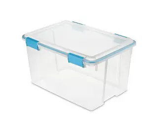 54-Quart Board Box, Weather-Resistant Clear Storage Container with Lid, Blue