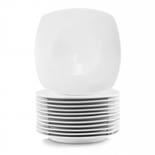 Elama EL-2024-DPS Square Porcelain Large Dinner Plates in White - 12 Piece