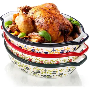3 Pack Baking Dishes, 50 Oz Large Casserole Dish for Oven, Oval Au Gratin Pans, Porcelain Set Lasagna Pans for Cooking, Cake Dinner,, 10 x 7.9 x 2.6 Inches