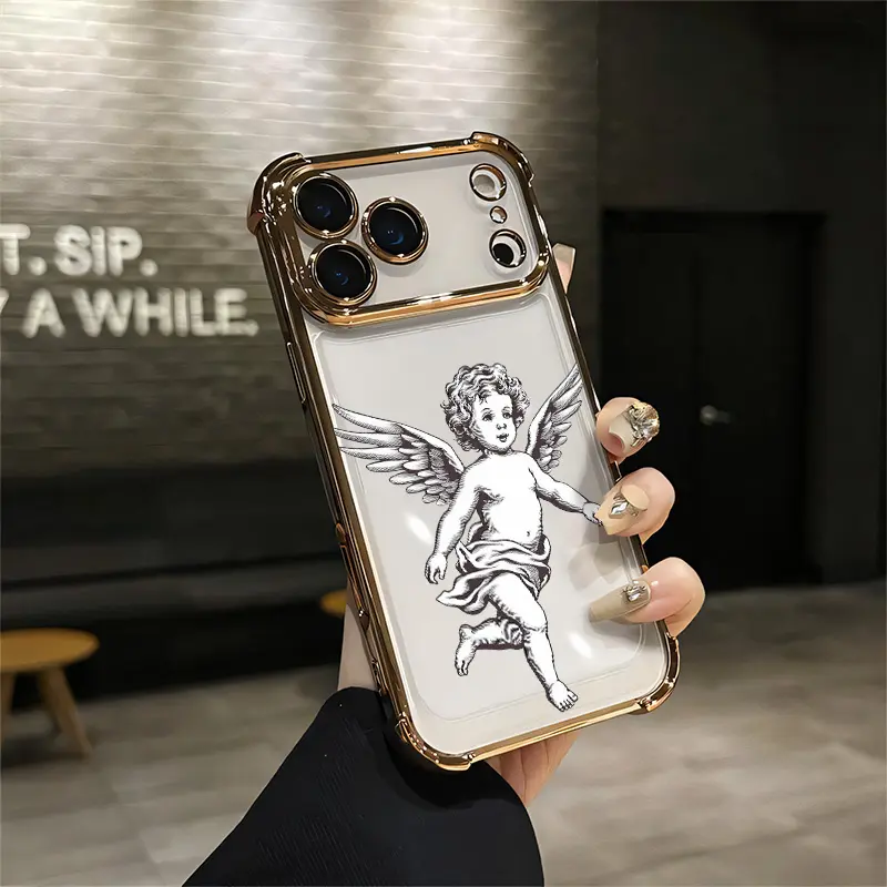 This Gold Cherub is LITERALLY Perfect The Most Luxurious  For IPhone 17 16 15 14 13 12 11 PRO PLUS MAX AIR Four-corner Drop-proof Transparent Casual Soft Silicone PhoneCase Perfect Gift Cellphone Smartphone Shockproof Q189