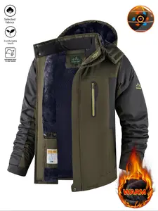 Men's Winter Softshell Hooded Ski Jacket, Fashion Colorblock Coat, Plush Lined, Thickened Warmth, Casual Style, Ideal for Cold Weather, Soft Shell Jackets