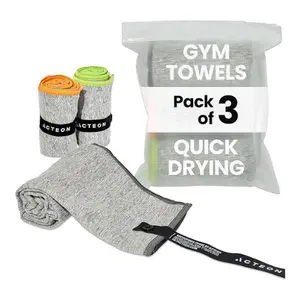 3-Pack Acteon Microfiber Gym Towels, 30x16", Quick-Dry, Silver ION Odor-Free, Mega Absorbent, Fast Drying for Workout, Travel & Camping – Heather Grey