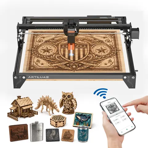 ARTILUME A4 7W/12W/22W Laser Engraver & Cutter with APP Control for Small Business, DIY Crafts & Personalized Gifts, 400×400mm Large Work Area, Engraves Wood, Leather, Acrylic & Metal, LightBurn Compatible, Diy Creators, Precision, Large Workarea, Wood/Me