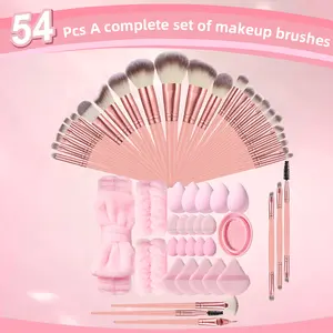 54pcs Face Makeup Tools Set,30pcs Makeup Brushes&Hair Strap&2pcs Wrist Strap&5pcs Large Makeup Sponge Powder Puff&5pcs Fan Powder Puff&5pcs Mini Makeup Sponge&5pcs Thumb Powder Puff&Brush Bowl