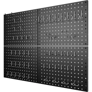 4 Pack Metal Pegboard Panels with 50 Hooks, Black Pegboard Wall Organizer, Pegboard Accessories, Heavy Duty  Tool Storage System for Workbench, Workshop, Office, Craft Room