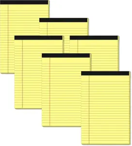 Yellow Note Pads 5x8 Small Legal Pads College Ruled Notepad for Office 6 Pack Yellow Writing Pads 5x8 Narrow Ruled Paper Pads 25 Lines 80 GSM Paper Tablets 5x8" Lined Notepads With 30 Sheets Per Pad