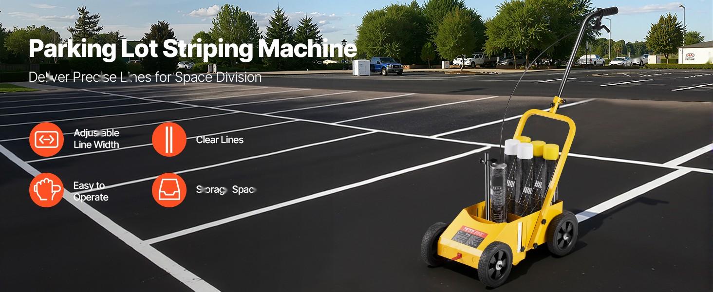 Striping Line Marking Machine With 4-Wheel Mobility, Heavy Duty Pavement And Road Marking Tool, Adjustable 2-4 Inch Width, 24 X 13 X 35.4 Inch Frame For Parking Lots, Roads, Stadiums And Sports Fields, Yellow
