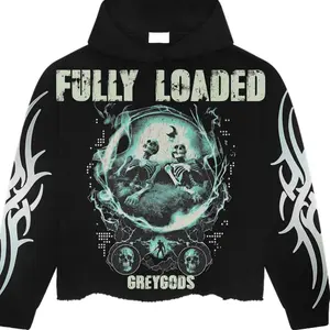 Fully Loaded Grey Gold Hoodie with Graphic Design and Front Pocket, Hooded Style for Casual Wear