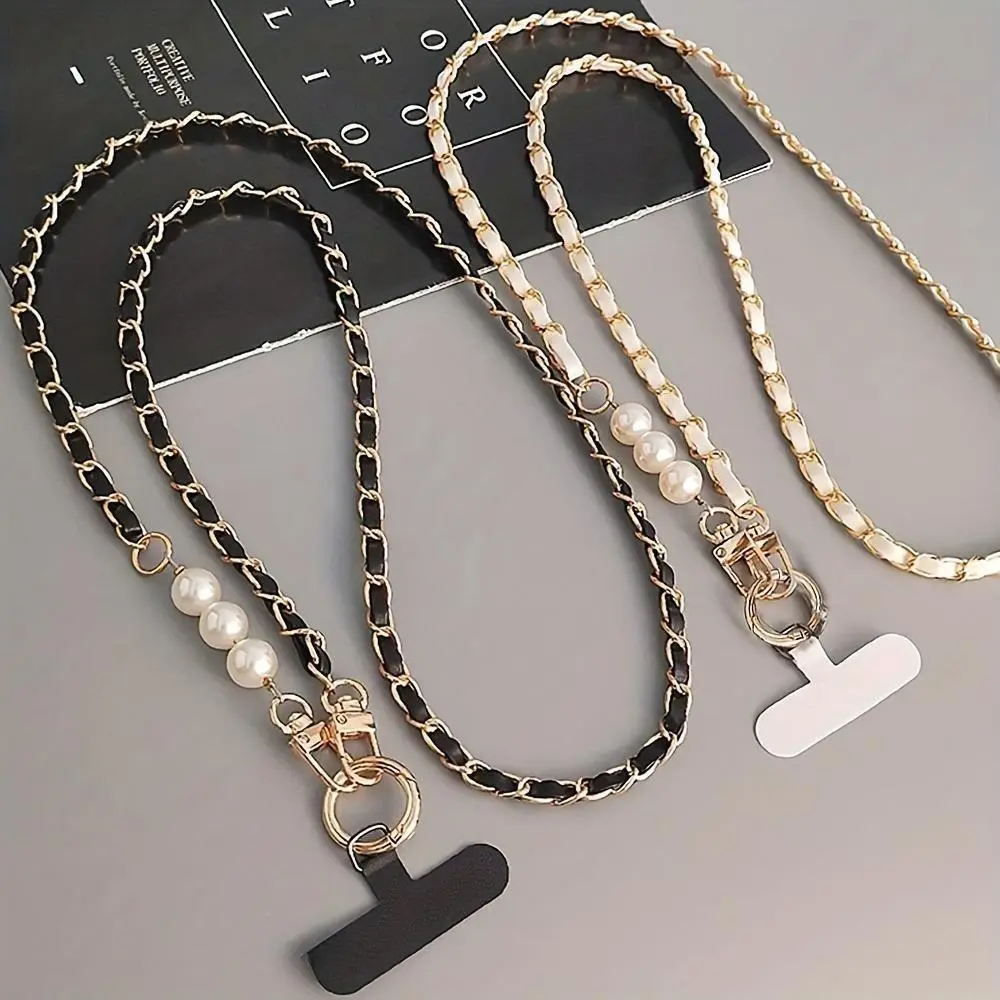 Women's Elegant Pearl Beaded Phone Lanyard - Universal Adjustable Long Crossbody Chain for Smartphones, Accessories (Sports & Outdoor Accessories Compatibility)
