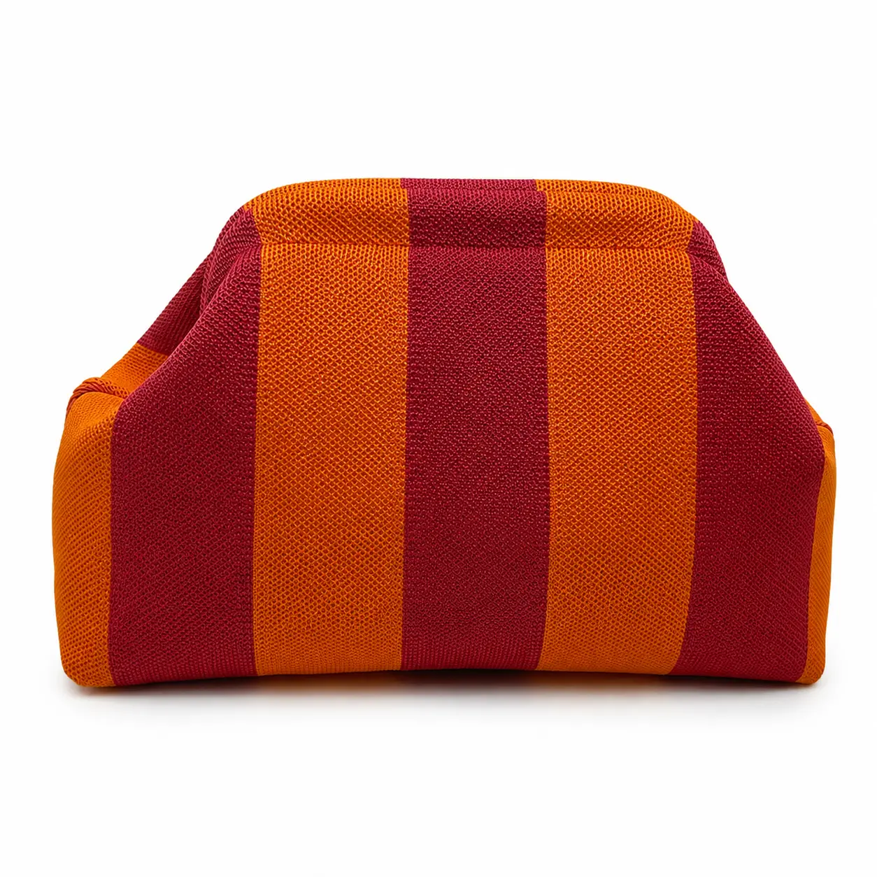 Women's Striped Knit Makeup Bag - Pink Green Clutch Pouch, Soft Fabric, Spacious Clamshell Design with Gold Clasp, Lightweight Portable for Everyday Use & Travel