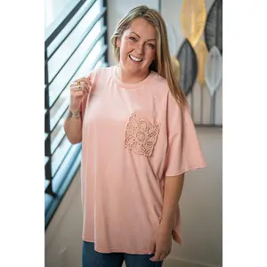 Easel Crochet Pocket Mineral Washed T-Shirt