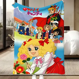 Candy Candy Anime Throw Blanket | Soft Flannel, Warm Cozy, Lightweight | Cute Retro Anime Print for Sofa Bed | Perfect for Fans, Kids, Adults | Great Gift for Anime Lovers, All Seasons Use, Travel Camping Blanket