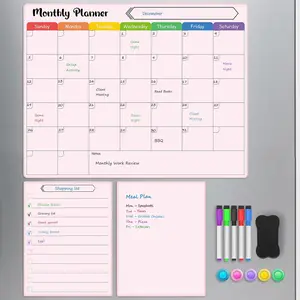 MaxGear 3Pack Monthly Magnetic Calendar for Refrigerator, 15x11.5 Pink Dry Erase Fridge Calendar Whiteboard, Family Schedule Planner with List & Blank Board, 5 Markers, 1 Eraser and 5 Magnets