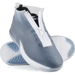 Valentine's Day gift Waterproof Shoe Covers Slip-Resistant Overshoes Newly Upgraded and Model for Men Women, Reusable Rain Boots for Outdoor, Cycling, Hiking, Work (Transparent, L (Women 8-10.5, Men 7-10))