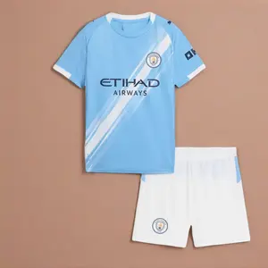 Manchester City 2025/26 Home and Away Full Set Soccer Kit, Premium Fabric Match Style Set H