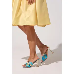 AKIRA DOMNINA BLUE MULTI STILETTO PRINT SANDAL