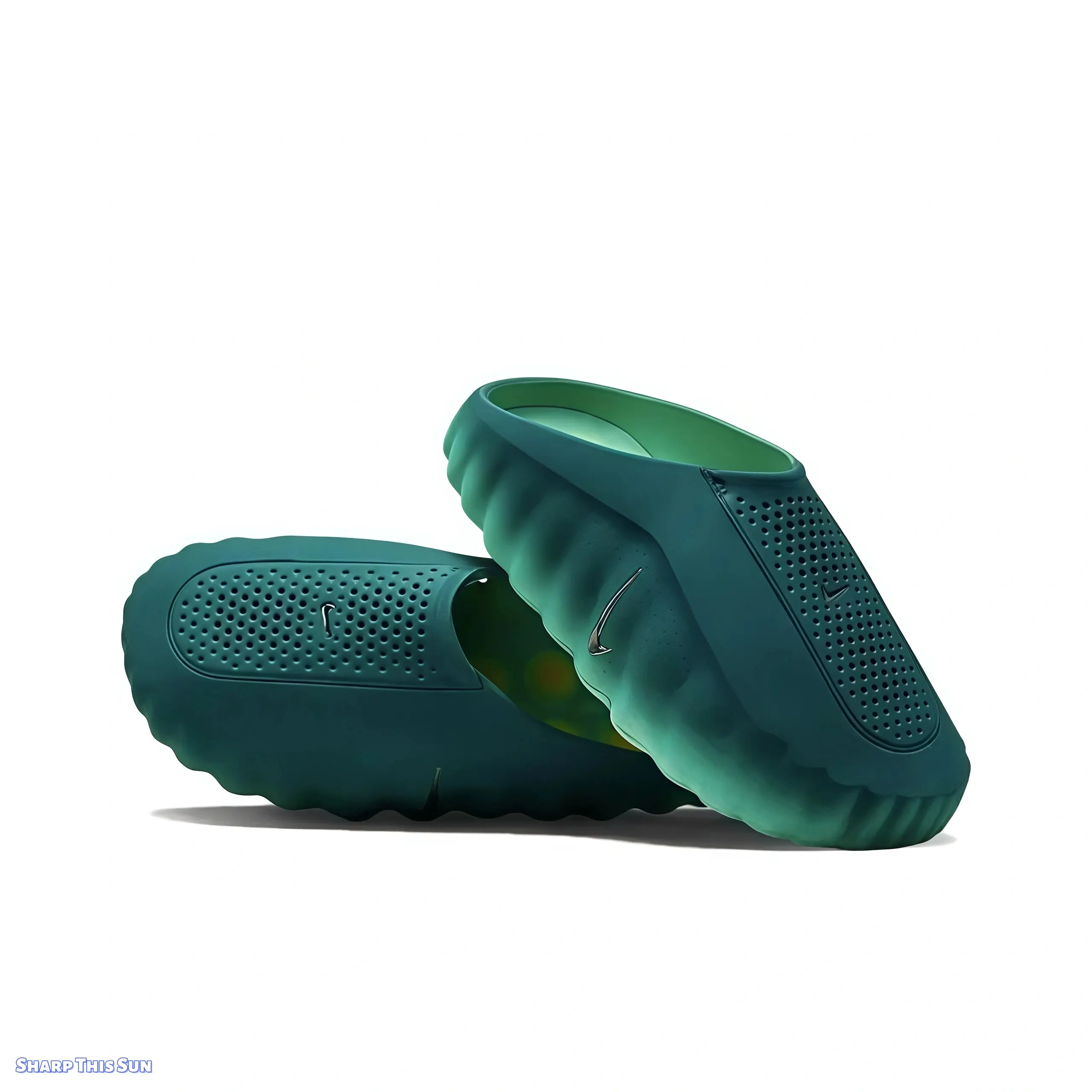 Teal Gradient Lightweight Recovery Slide Slippers - Breathable Perforated EVA Material, Textured Non-Slip Outsole, for Post-Workout Rest, Daily Casual Wear (Sports Collectibles Accessories)