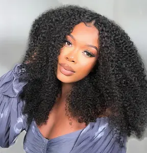 13x6 Kinky Curly Human Hair Lace Front Wig -  3 In 1 Seamless Flip Over Half Kinky Curly Wigs  Glueless Wear and Go Beginner Friendly 200% Density HD Transparent Lace Frontal Wig Brazilian Hair Pre Plucked with Baby Hair Natural Color for Women