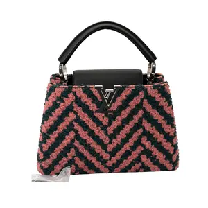 Pre-owned Louis Vuitton tweed Crossbody Bags Capucines Handbag Chevron with Leather BB