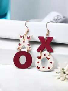 Valentine's Day Acrylic Painted Earrings in Wine, Elegant Heart Print Design, Perfect Gift for Festival Parties