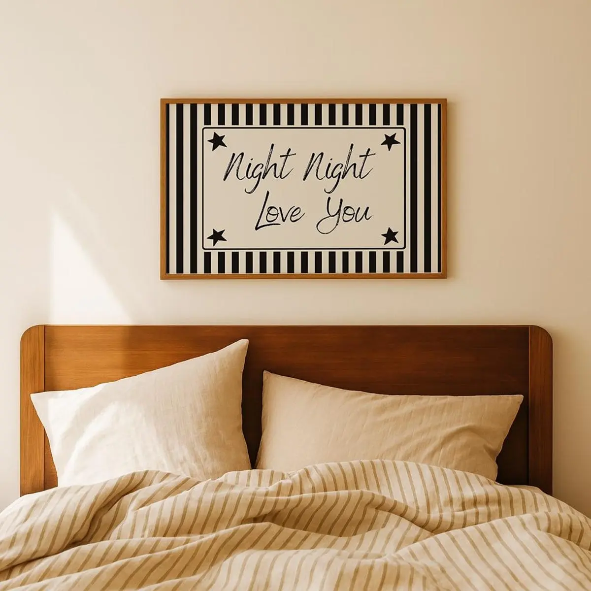 Bedroom Sign Wall Art, Night Night Love You Printable Poster, Black and White Striped Retro Nursery Decor, Room Decor, Unframed
