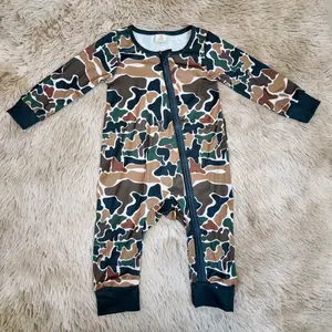 Long sleeves dark camo printed romper baby boy zip sleeper