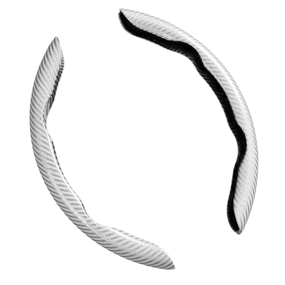 15-Inch Universal White Carbon Fiber-Alcantara Steering Wheel Cover - Automotive Non-Slip Ultra-Thin Breathable Half Cover, 5-Second Quick Install Car Interior Accessory That Protects Wheel for Most Cars