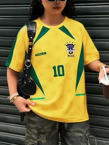 Women's Brazil National Team 10 Jersey, Authentic Football Shirt with Green Accents and Brasilia City Detail, Casual Streetwear for Sports Fashion, Sports Top