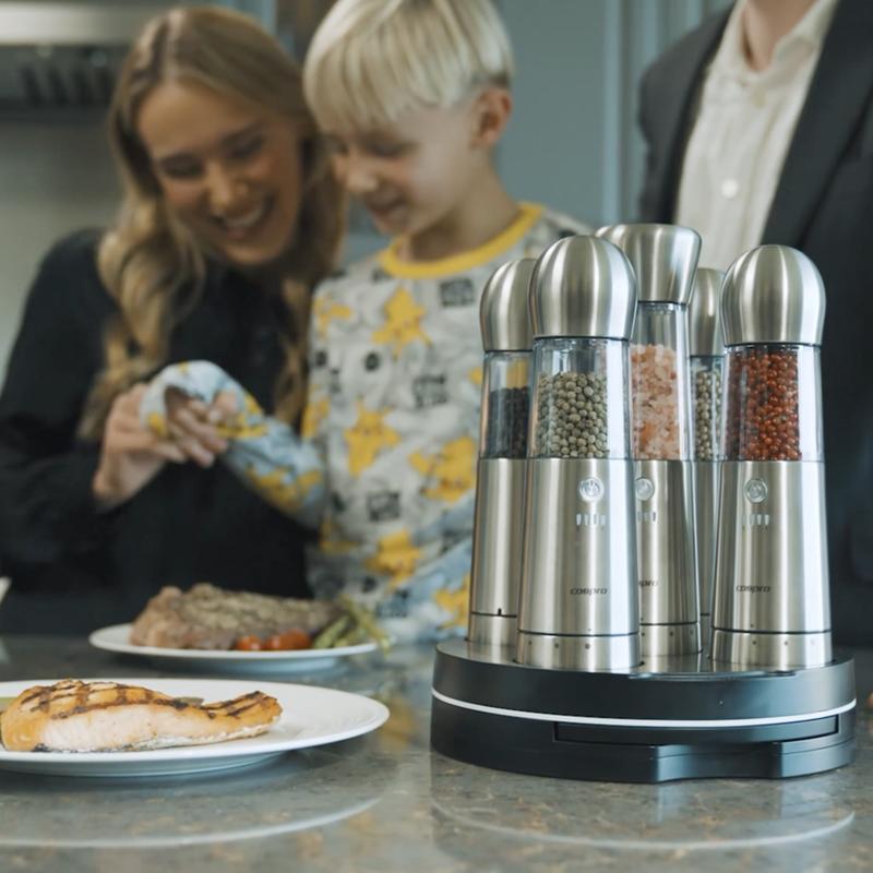 [Large Capacity and Stainless-Steel ]  Electric Salt and Pepper Grinder Set of 3 with Wireless Charging,Stainless-Steel ,3.2oz Larger Rechargeable Automatic, One Hand Button Use, Adjustable Coarseness, Easy Clean, parents Gift