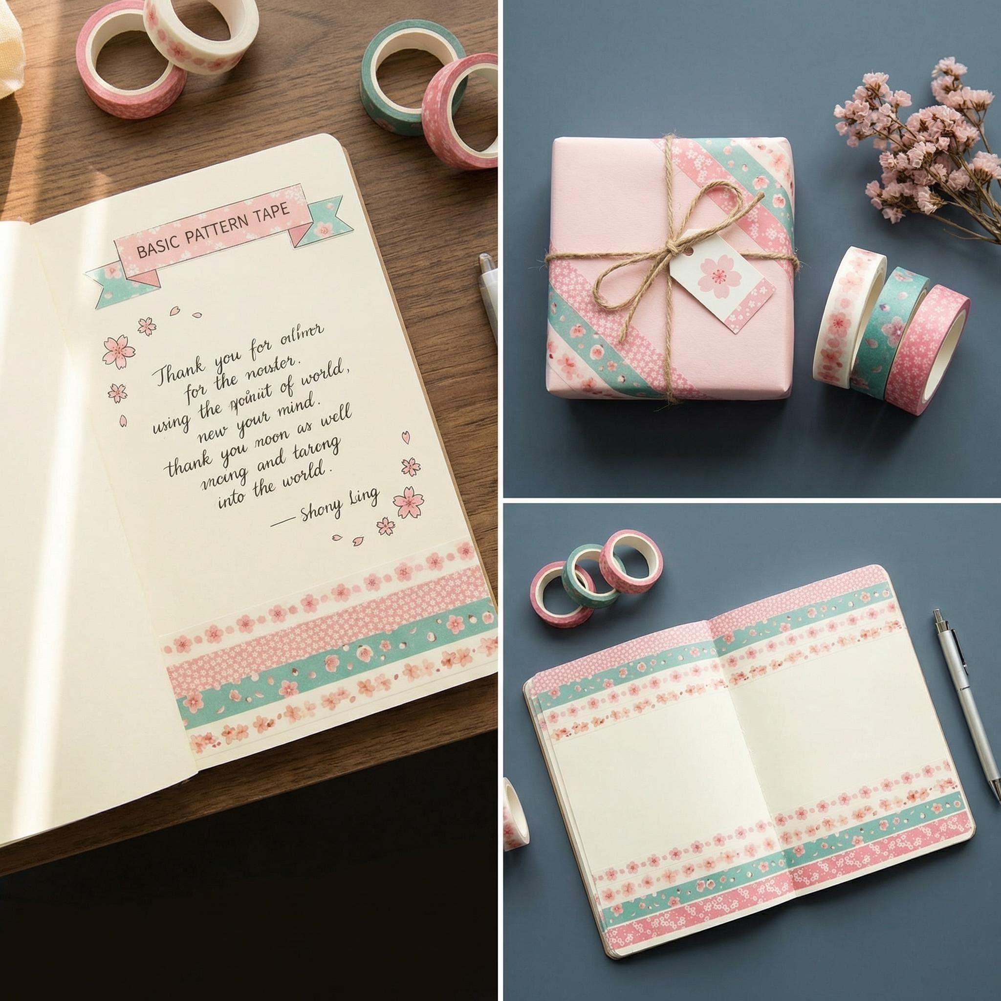 5 Rolls Washi Tape Set Creative Basic Skinny Decorative Tapes for Arts, DIY Crafts, Journals, Planners, Scrapbooking, Wrapping (Sakura)