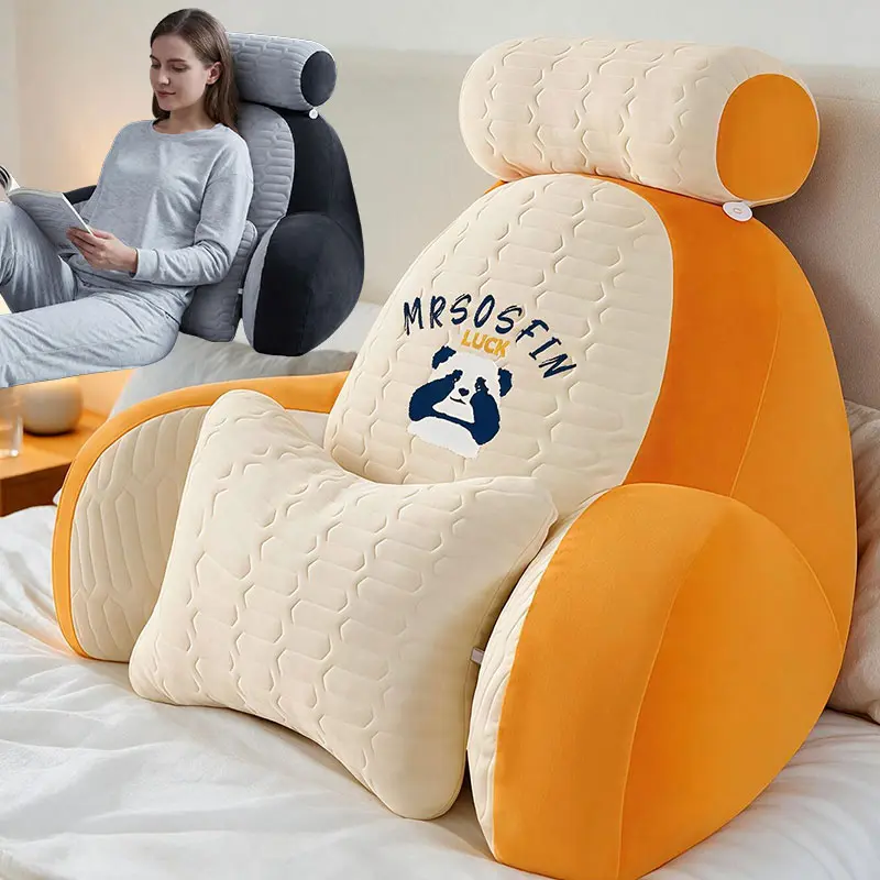 Oversized Ergonomic Bed Rest Reading Pillow With Armrests & Removable Neck Support Roll, Soft Plush Lumbar Back Support Cushion For Adults, Backrest Pillow For Reading Gaming Watching TV Working On Bed Sofa