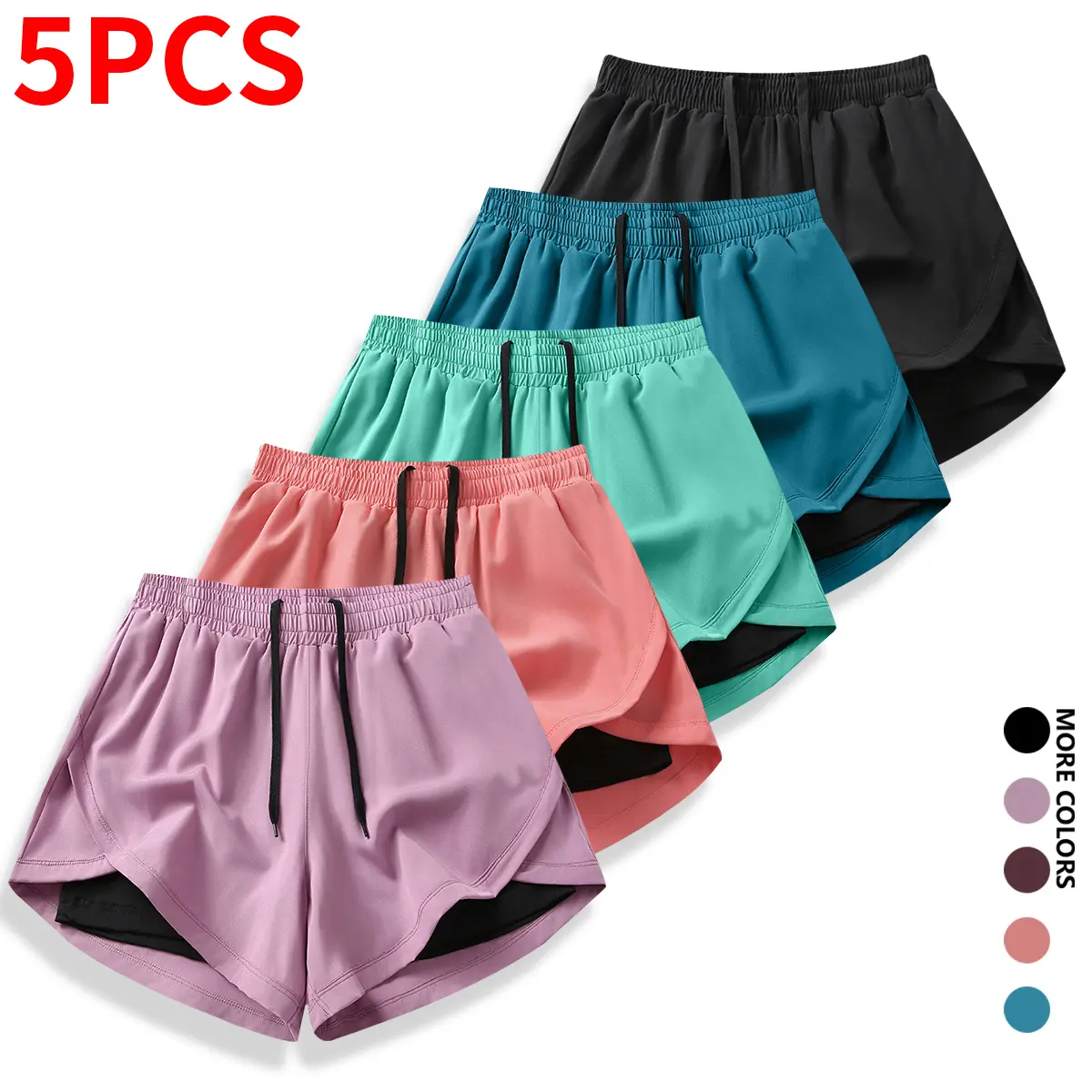 Women’s Double-Layer Athletic Workout Shorts, Quick-Dry Anti-Chafe Running Shorts, Elastic Drawstring Waist Casual Gym Shorts, Multi-Pack