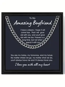 To My Amazing Boyfriend Hip-Hop Street Style Single Round Dense Link Cuban Chain Necklace  | With Message Card & Gift Box | Perfect Valentine’s/Christmas/Birthday/Party/Anniversary Gift