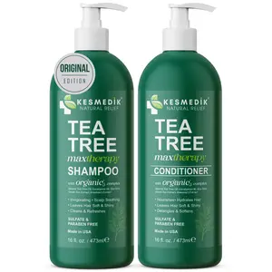 Kesmedik Tea Tree Oil Shampoo and Conditioner MaxTherapy Set, Itchy Scalp Relief, Refreshes & Cleanses Dandruff & Buildup, Clarifying for Oily Hair, Women & Men, 16 fl oz Each