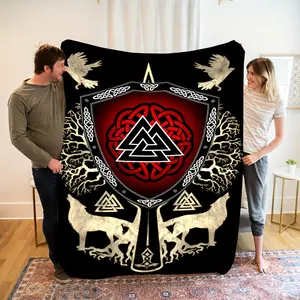 Cozy Viking Valhalla Flannel Blanket – Norse Mythology Design with Celtic Knot, Tree of Life & Beasts – Soft, Warm, and Perfect for Home Decor, Camping, Travel, or Gifts, Travel Blanket | Vibrant Throw Blanket | Cozy Warm Throw