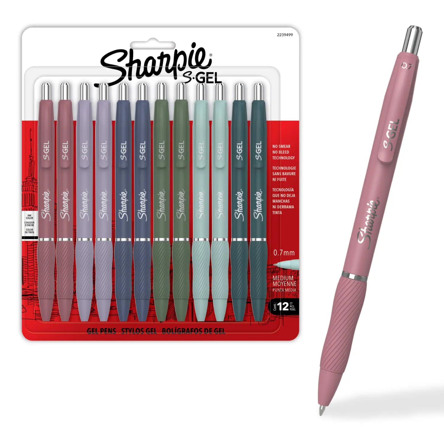 Sharpie S-Gel Pens, Medium Point, Assorted Fashion Barrels, Black Ink, 12 Count
