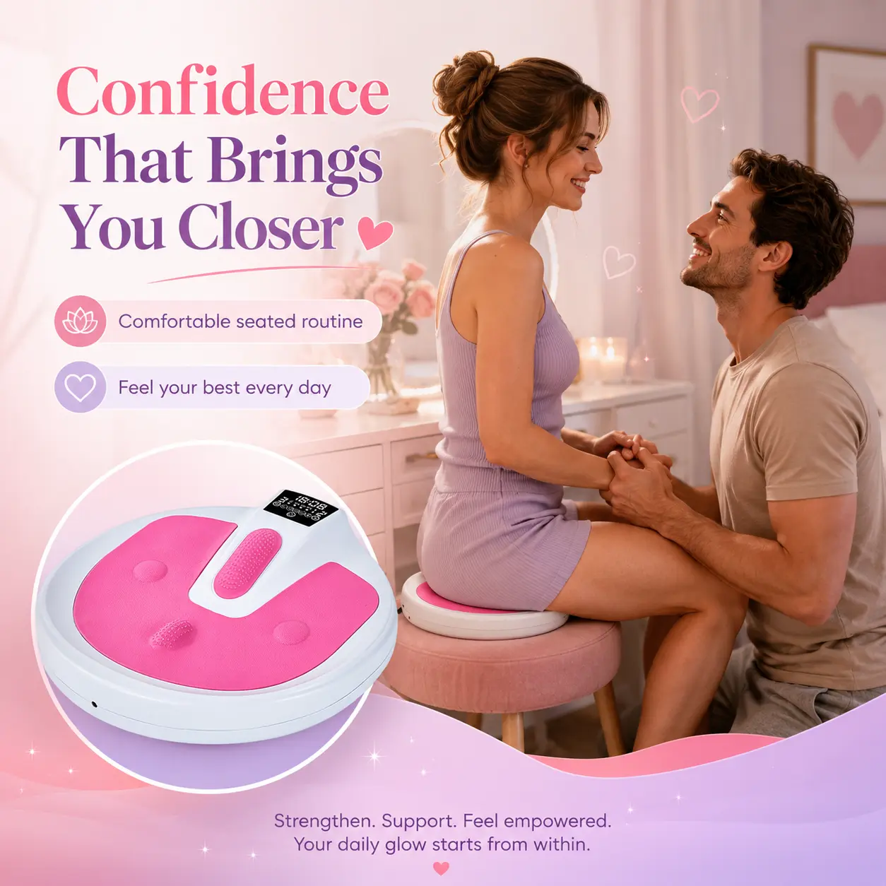 Portable pelvic floor trainer, gentle intimate muscle workout equipment for women, postpartum daily pelvic training device for home fitness