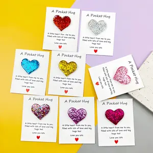 Sparkling Heart Pocket Hug Card, Inspirational Cards, Colorful Resin Cartoon Design, Ideal for Birthday Wedding Valentine's Day