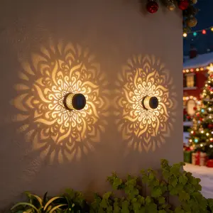 2-Pack Solar Fence Lights, Metal Solar Outdoor Deck Step Wall Lights, Christmas Decorative Lights, Yard Lighting, Mandala Theme IP65 Fence Lights Suitable for Garden Columns, Terrace, Backyard, Patio, Waterproof Solar Lights