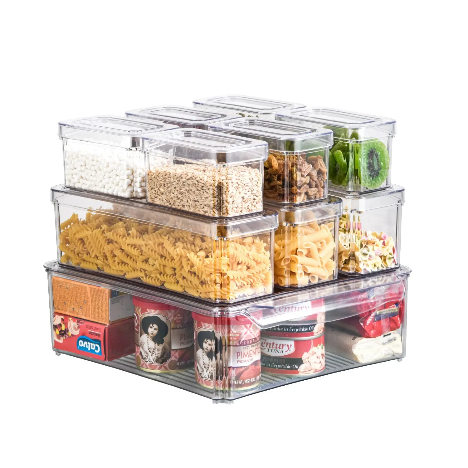 7 Pack Fridge Organizer,Drinks, Vegetable Storage Organizer, Stackable Refrigerator Box Bins with Lids, Airtight Storage Container, PET material, BPA-Free Produce for Food, Summer