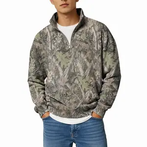 Unisex Camo Quarter Zip Pullover – Maple Leaf Print Long Sleeve Soft Athletic Outdoor Sweater