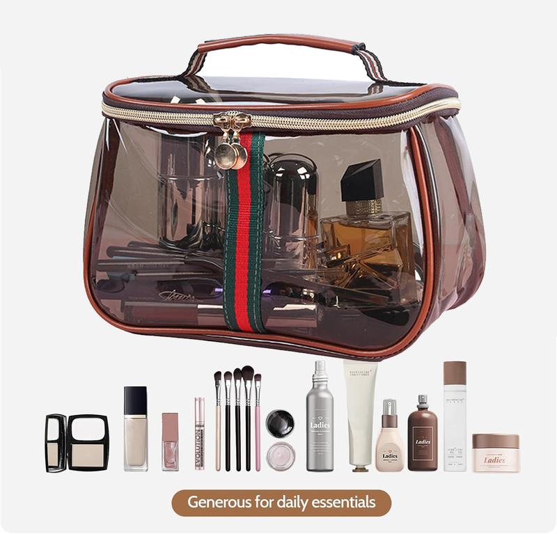 New Retro Vintage Vanity Bag, Capacity Makeup Organizer for Women, Ladies Travle Storage Case, Transparent Toiletry Bag, Portable Skincare Storage Case (Brown)
