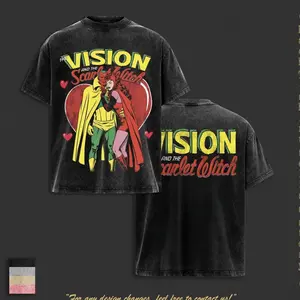 Love Beyond Dimensions Vintage Washed Tee – Mind Visionn & Magic Scarlett Witch Oversized Heavy Cotton T-Shirt Double Printed Retro Unisex Streetwear Forbidden Love Edition Epic Comic Gift TAX