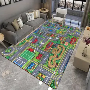 1pc Urban Construction Transportation Track Printed Rugs, Super Soft Rug, Children's Game Education Mat Soft and Comfortable Area Carpet for Children's Rooms, Suitable for Children's Room, Living Room, Bedroom, Kitchen Decor