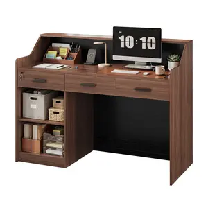 Modern 47-Inch Reception Desk with Lockable Drawer Brown