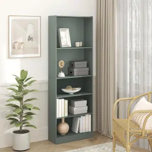JAYA Bookcase, 5-Tier Bookshelf, Bookcase with Adjustable Shelves, 9.5 x 24.5 x 71, for Living Room Bedroom Home Office, Sage Green