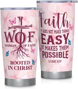 Christian Gifts for Women Tumbler 20oz, Woman of Faith Gift Stainless Steel Travel Mug, Religious Bible Spiritual Encouragement Inspirational Present, Gifts for Christian Women Birthday, Christmas
