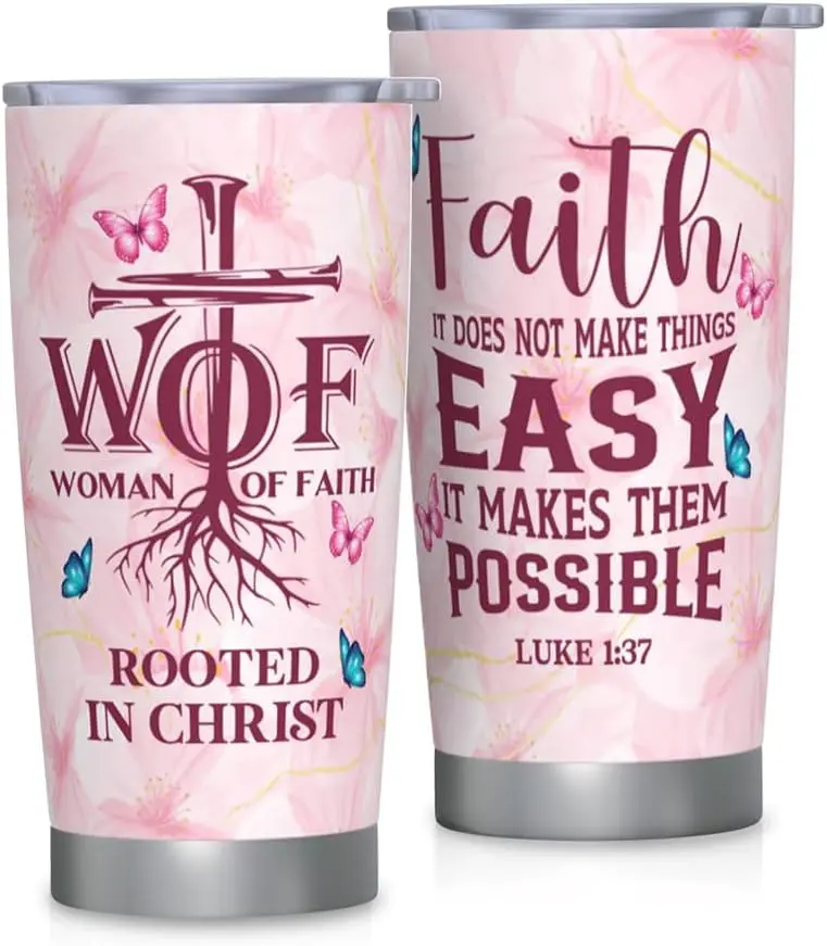Christian Gifts for Women Tumbler 20oz, Woman of Faith Gift Stainless Steel Travel Mug, Religious Bible Spiritual Encouragement Inspirational Present, Gifts for Christian Women Birthday, Christmas